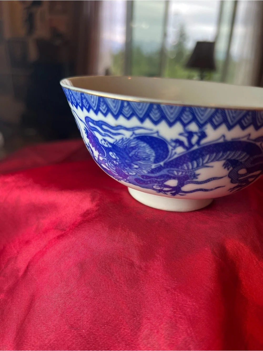 White Porcelain Serving Bowl with Blue Dragon Motif
